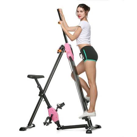 Pink Foldable Vertical Climber Machine 2 in 1 Exercise Fitness Folding Climbing Machine Stair Cardio Gym Y970755