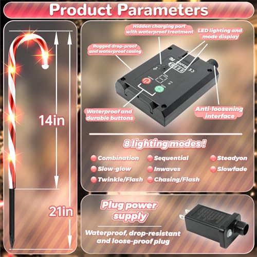 24 Pack Candy Cane Pathway Stake Lights D243