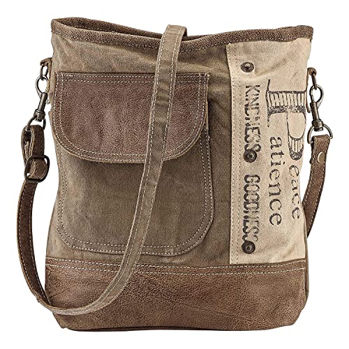Upcycled Canvas Shoulder Bag with Adjustable Strap and Zip Closure B8904