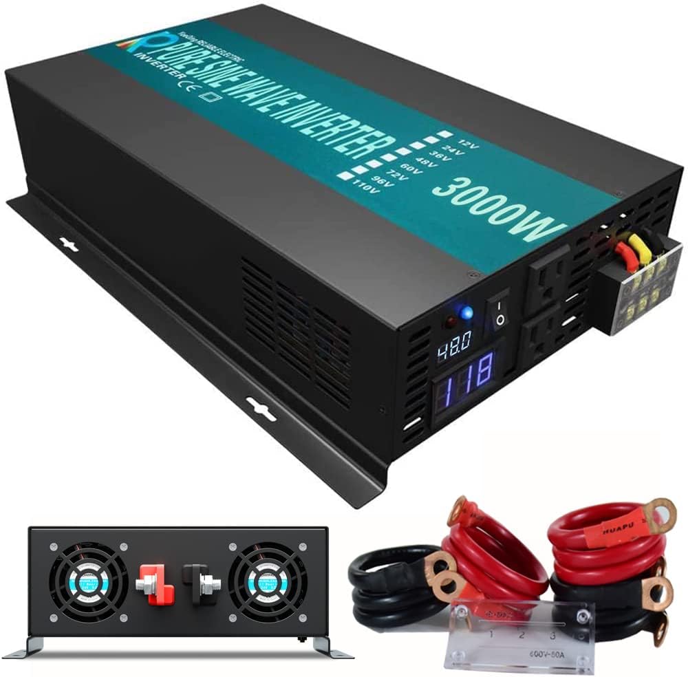 3000W 48V 120V Pure Sine Wave Power Inverter with 2 AC Outlets M9955