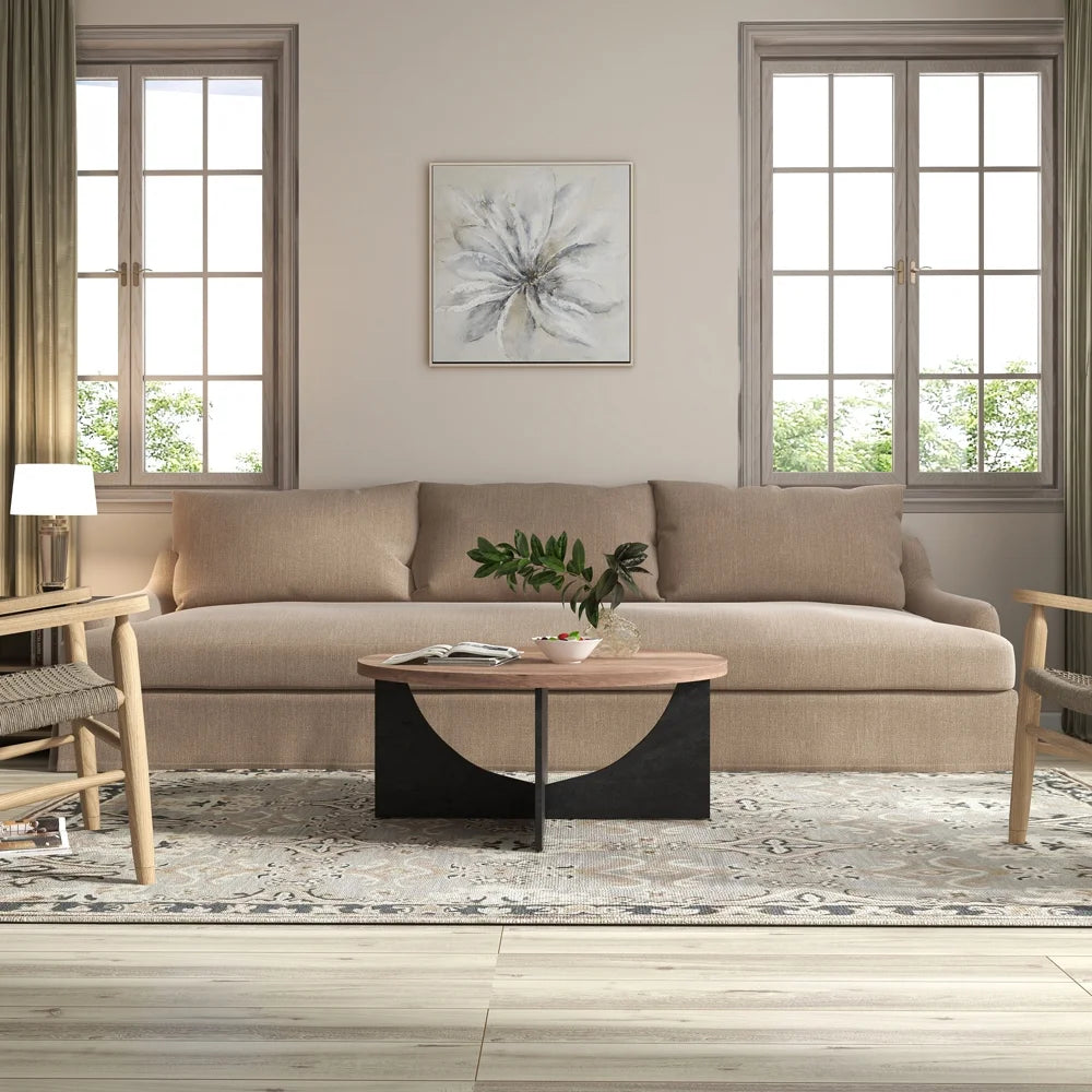 Modern Retro Round Coffee Table 35 Inches Rustic Brown B867571