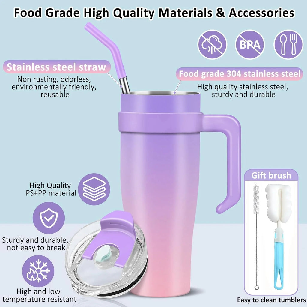 40 oz Stainless Steel Double Wall Vacuum Insulated Tumbler with Handle and Flip Straw Lid X562