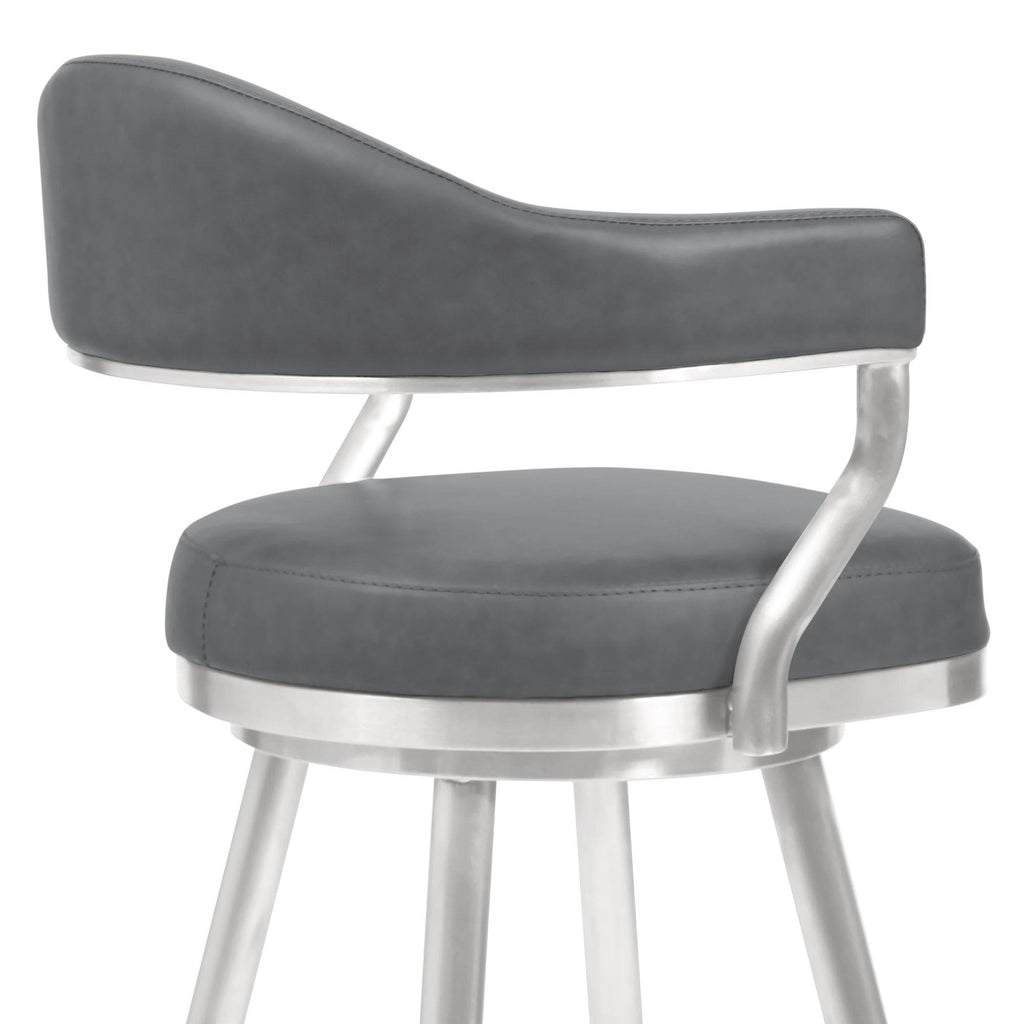 26 inch Counter Height Barstool in Brushed Stainless Steel and Vintage Grey Faux Leather S69230