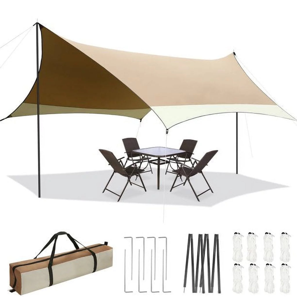 12 x 14ft Waterproof UPF 50+ Camping Tent Tarp with 2 Poles X470580
