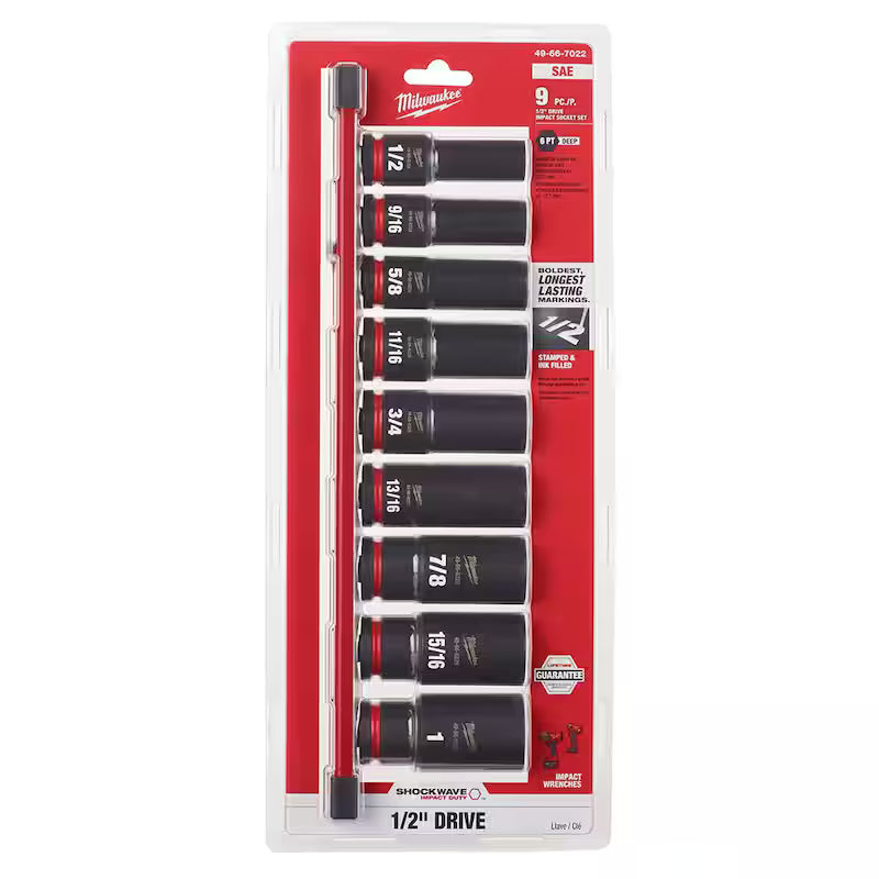 1/2 in. Drive SAE Deep Well Impact Socket Set (9-Piece) H97647