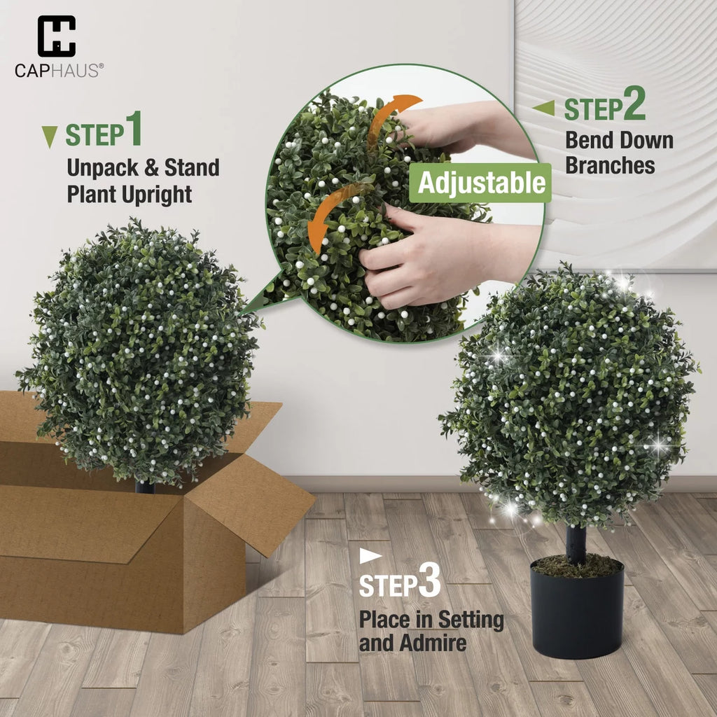 Artificial Boxwood Topiary Ball Tree Set of 2 P180899