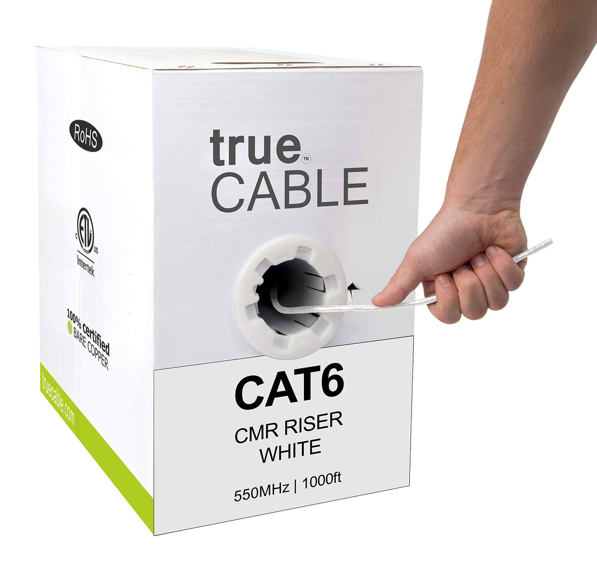 Cat6 Riser CMR 1000ft White Solid Bare Copper 550 MHz 23AWG 4 Pair UTP Bulk Ethernet Cable L38042