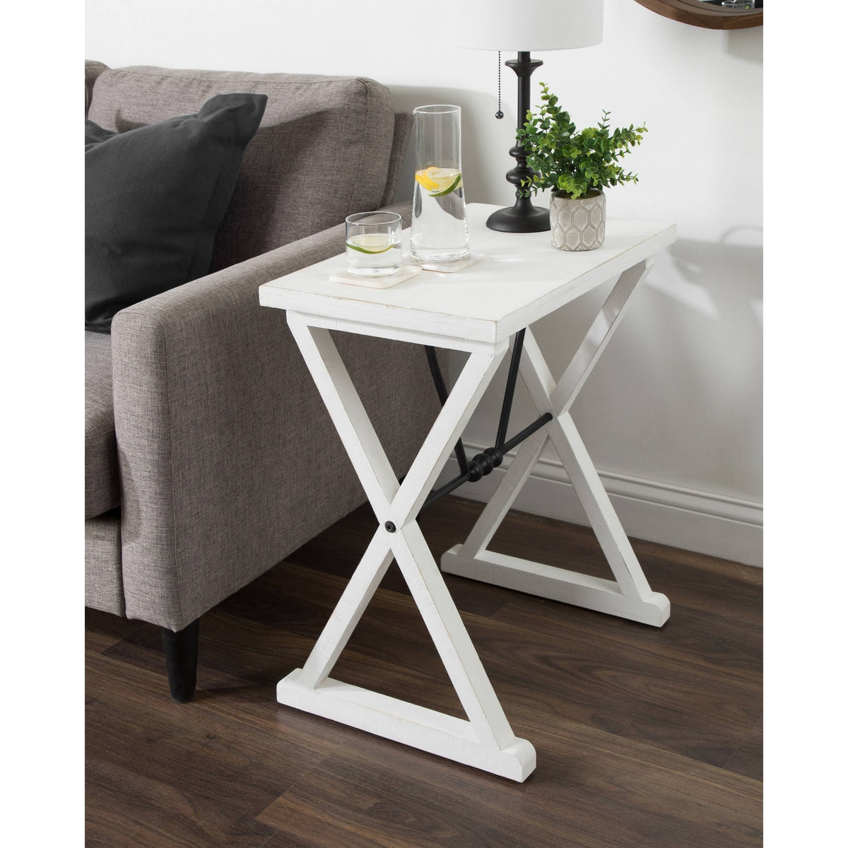 White Wood and Metal Side Table L3163