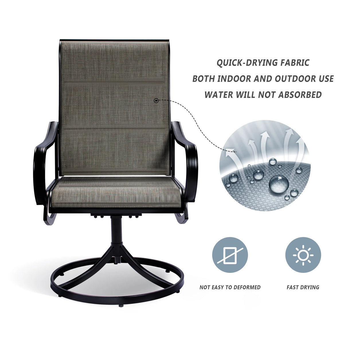 Set of 2 Swivel Dining Chairs Textilene Mesh Fabric Black Frame H7116