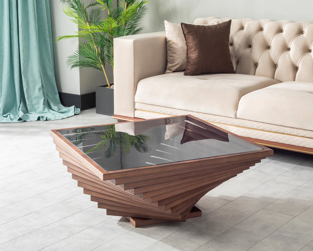 Brown Wooden Coffee Table with Glass H711