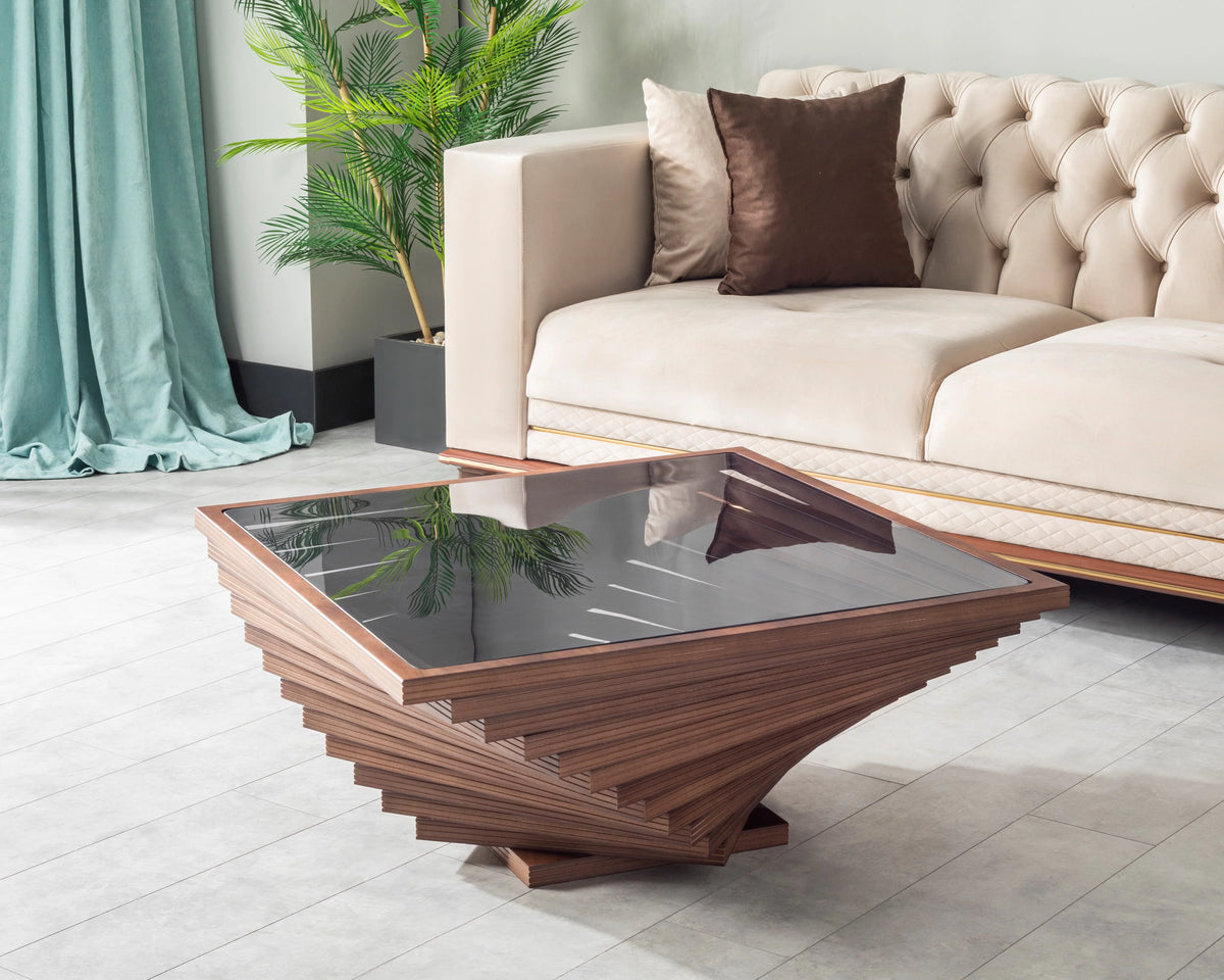 Brown Wooden Coffee Table with Glass H711