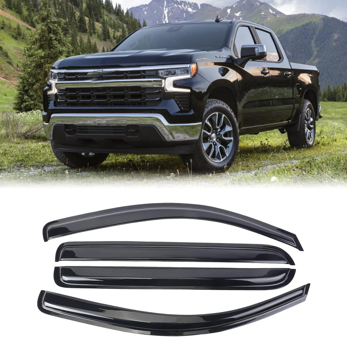 4PCS Window Visors Vent Deflectors Sun Rain Guards for 2014-2018 Silverado & Sierra 1500 Crew Cab G8296
