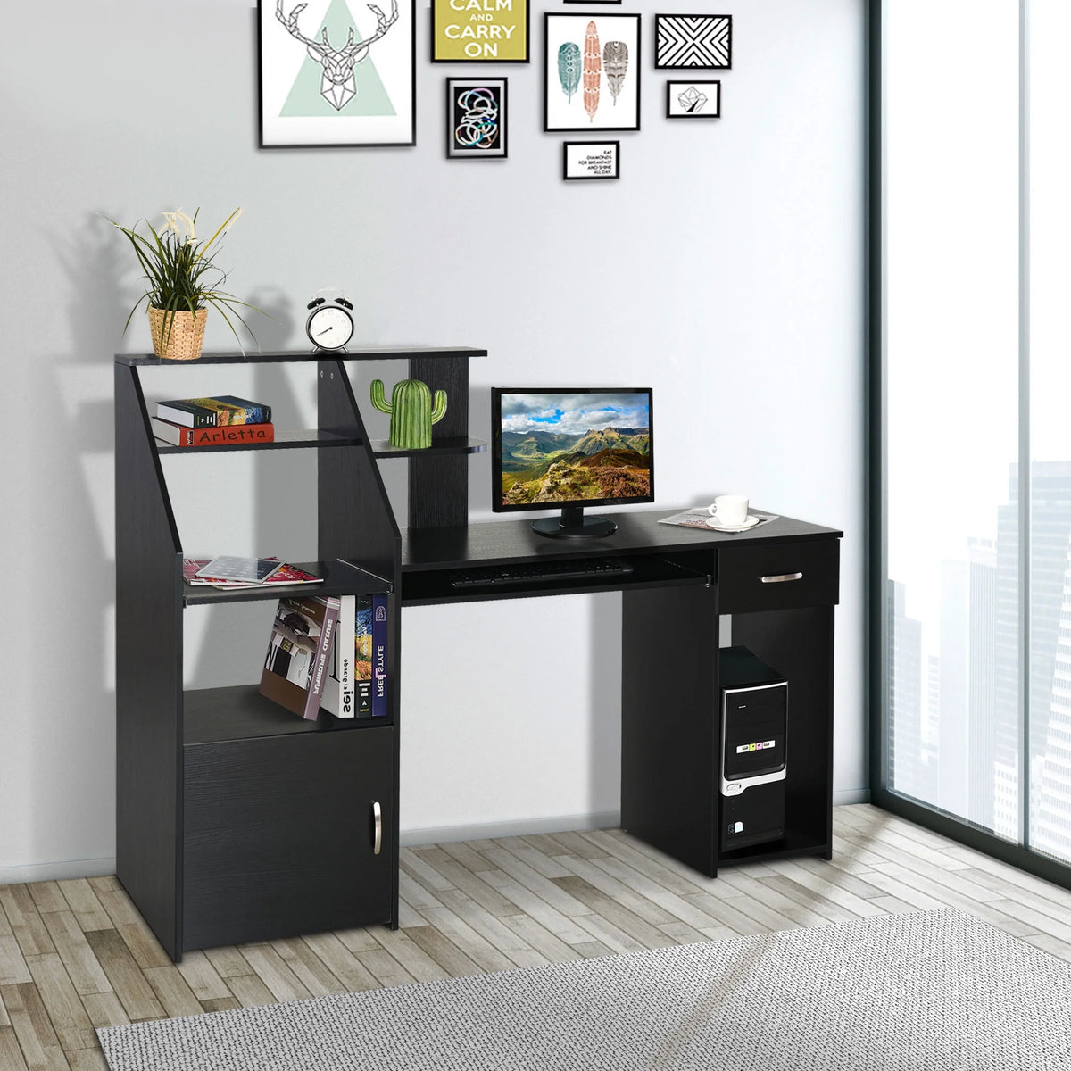 Computer Table with Keyboard Shelves Drawer P846
