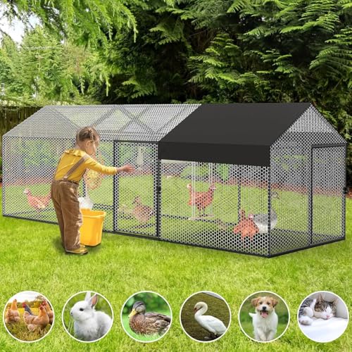 Large Metal Chicken Coop with Cover & Swing Y6573