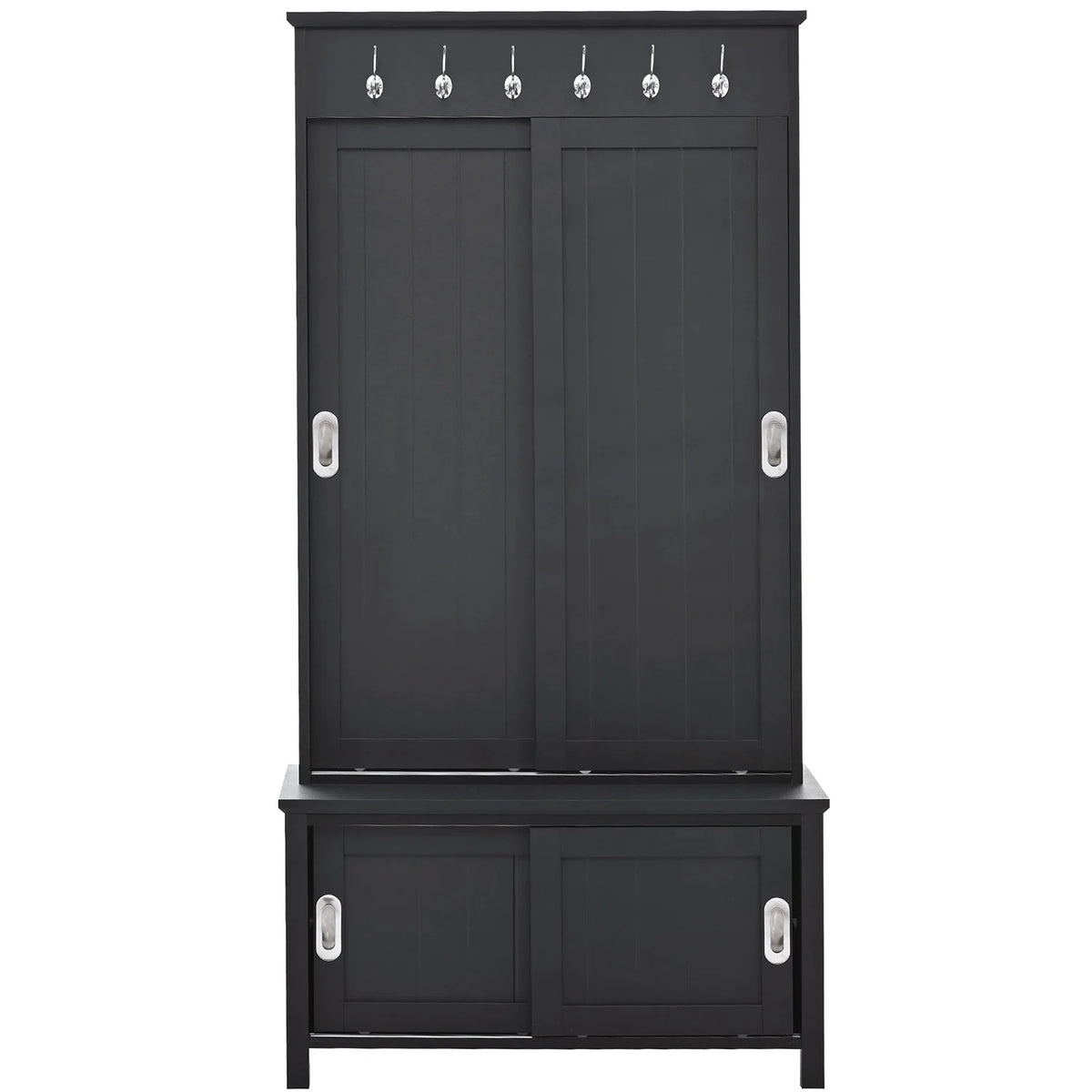 Black Wooden Hall Tree with Bench and Shoe Storage D348132