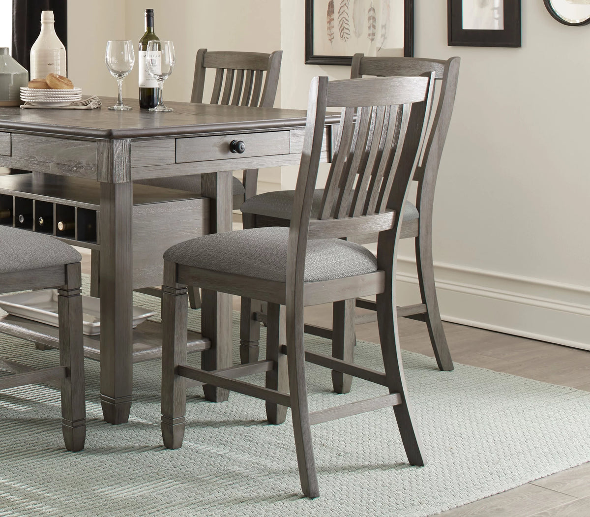 Antique Gray Counter Height Wooden Chairs 2Pc Set N927