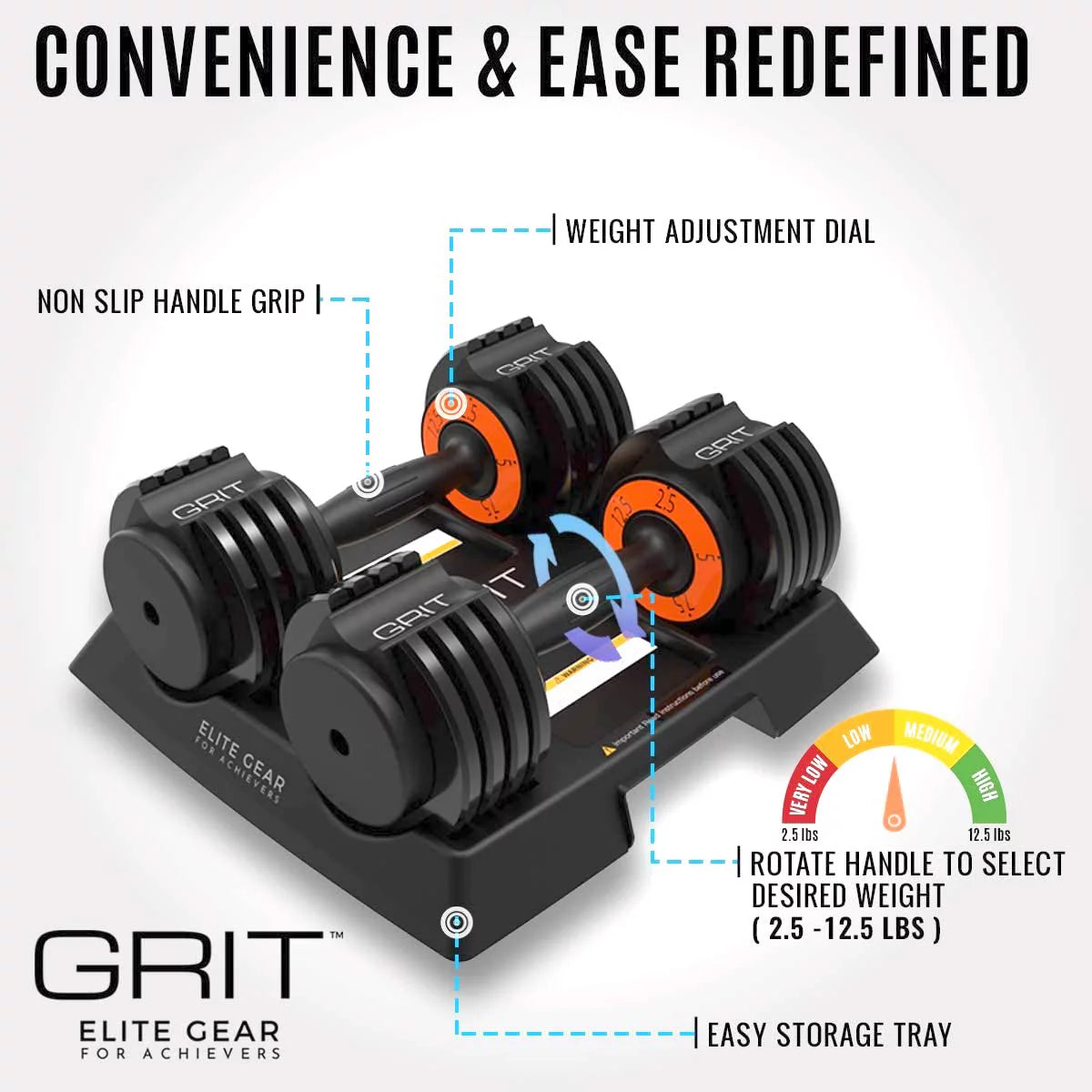 Adjustable Dumbbells Pair 2.5 to 12.5 lb U6157