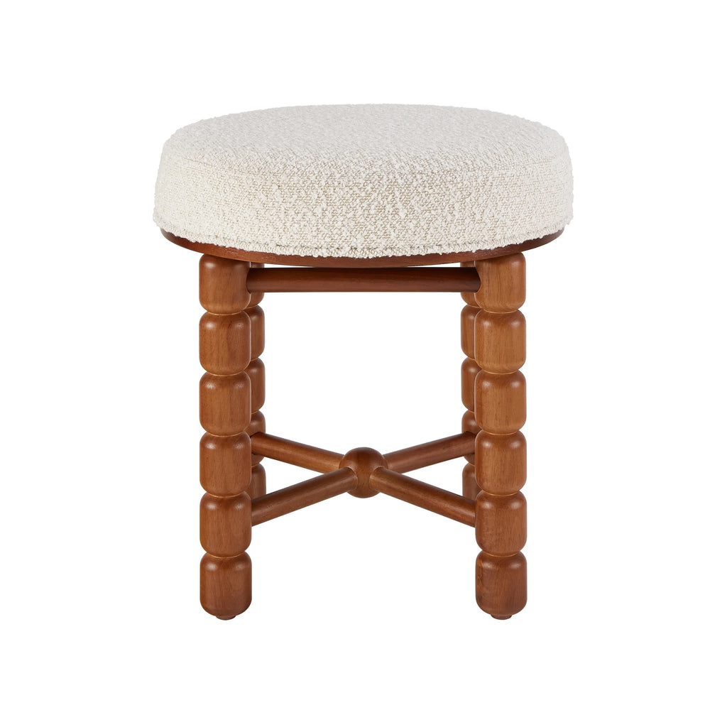 White Upholstered Boucle Vanity Stool with Wood Legs M808