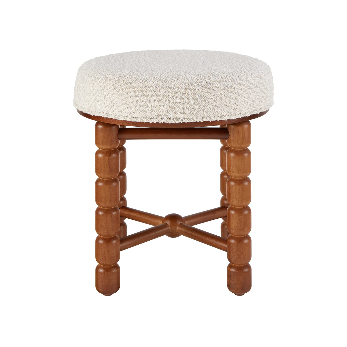 White Upholstered Boucle Vanity Stool with Wood Legs M808