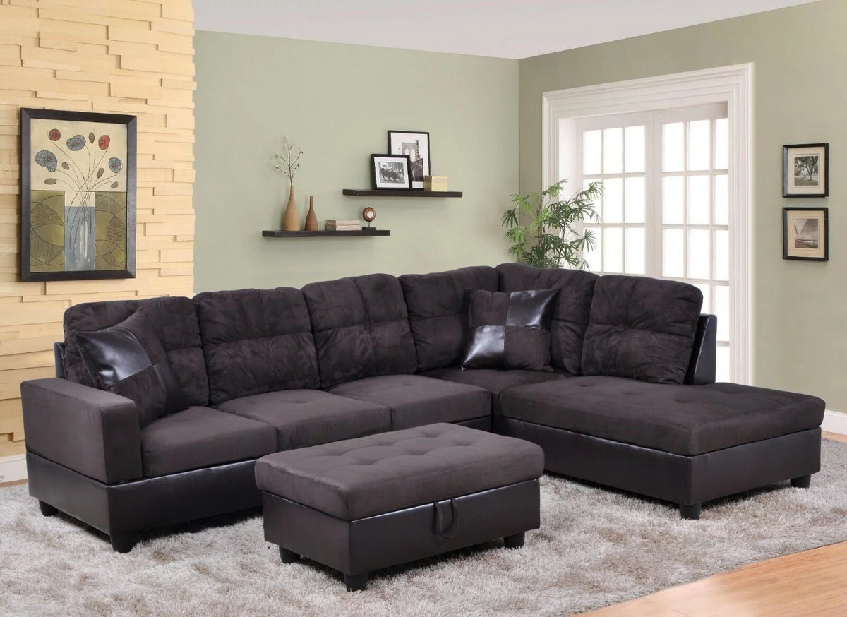 3 PCS Sectional Sofa Set with Storage Ottoman and Pillows T392142
