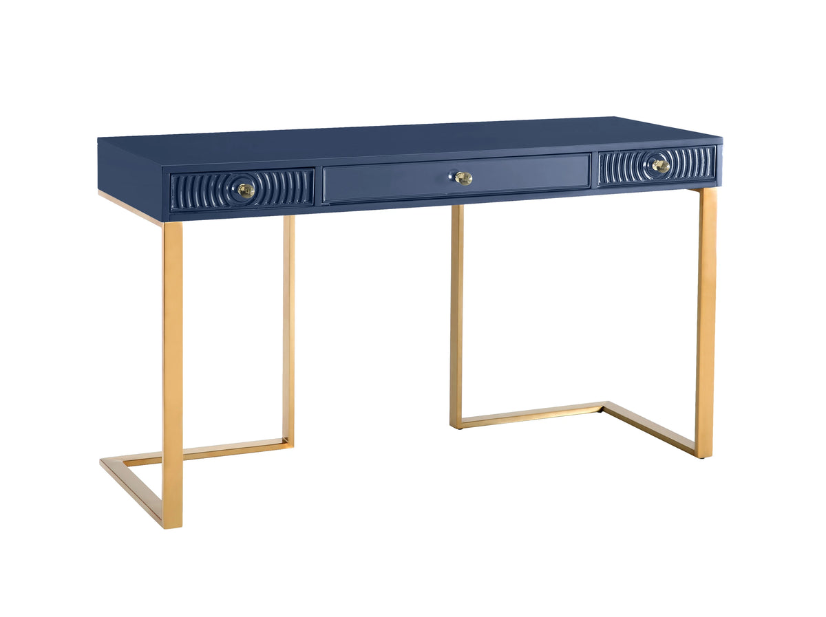 Blue Lacquer Office Desk With Gold Legs T855