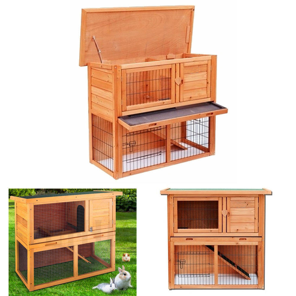 Waterproof 2 Tiers Wood Rabbit Hutch S653