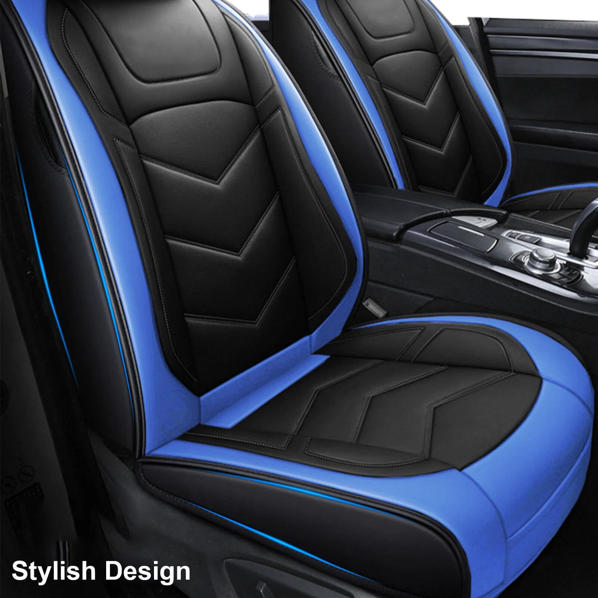 Black Blue Waterproof PU Leather 5 Seats Car Seat Covers Full Set Z220124