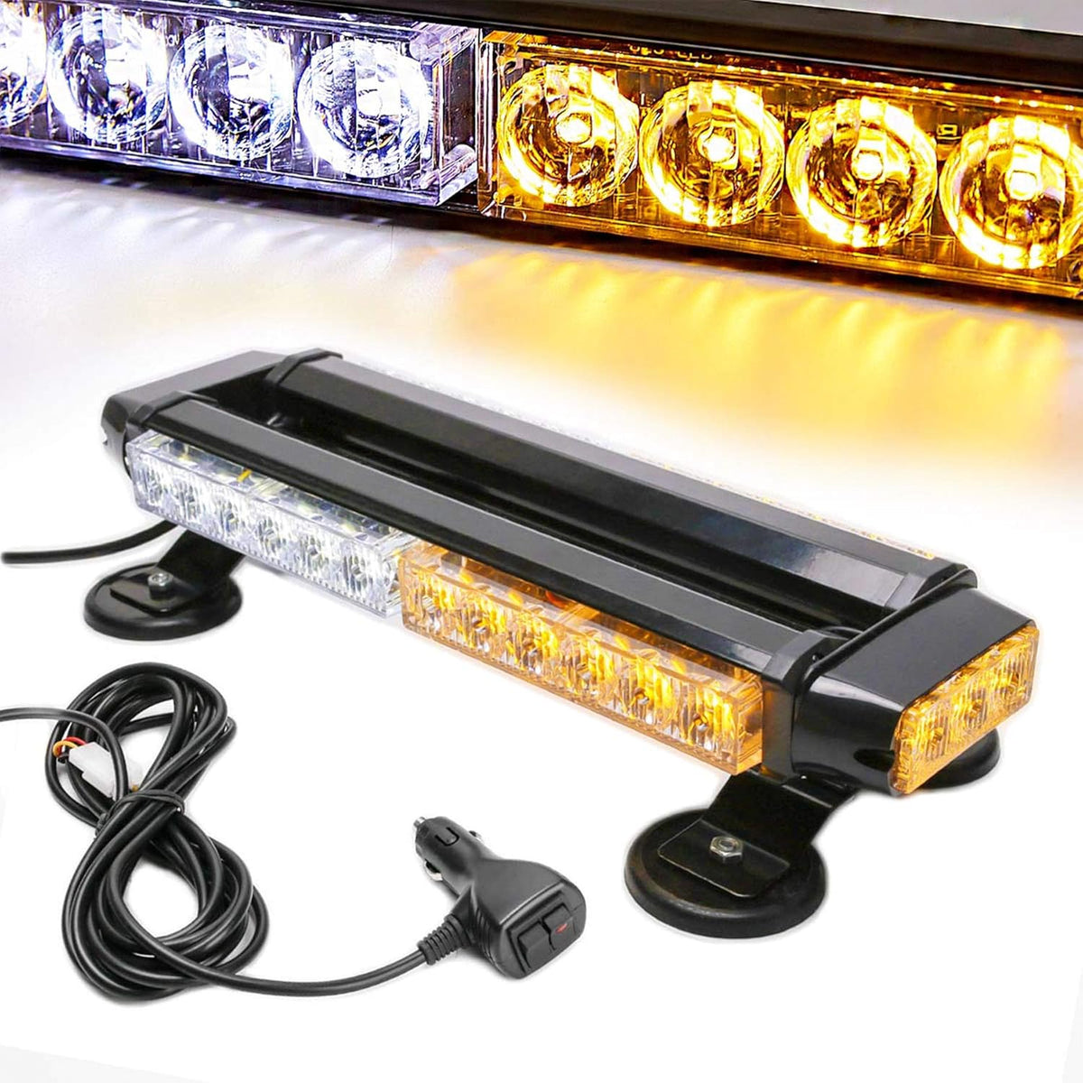 Amber 30 LEDs Safety Strobe Light Bar with Magnetic Base, Yellow, 12-24V/30W, Pack of 2 X918