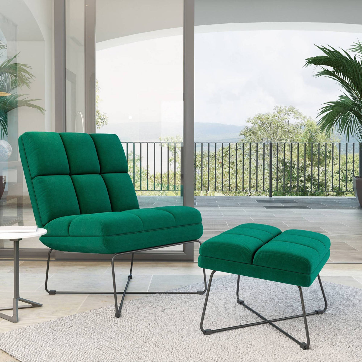 Emerald Armless Chair and Ottoman Set J4688