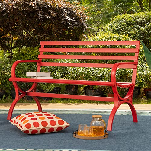 50" Black Cast Iron Outdoor Bench with Floral Backrest R685