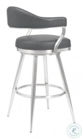 26 inch Counter Height Barstool in Brushed Stainless Steel and Vintage Grey Faux Leather S69230