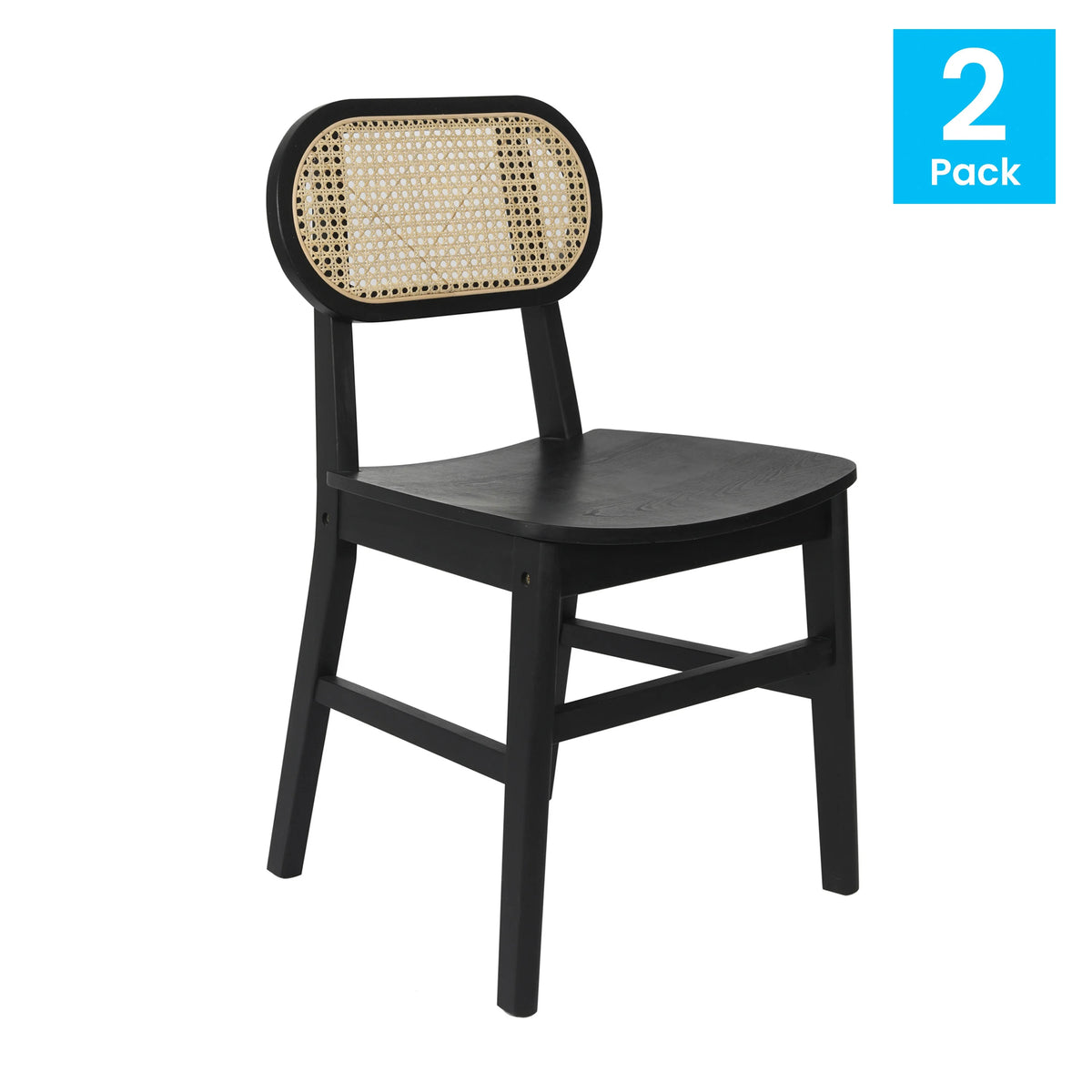 Set of 2 Cane Rattan Dining Chairs with Solid Wood Frames K20007