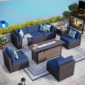 8 PCS Navy Blue Wicker Outdoor Patio Furniture Set with Fire Pit Table R695