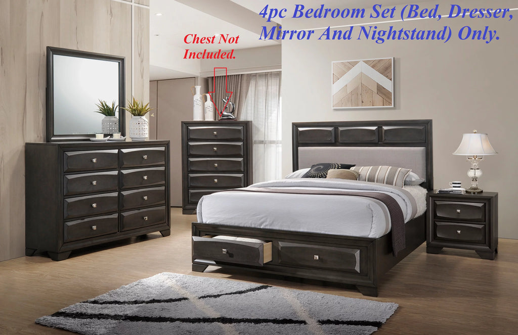 Queen Size 4pc Bedroom Furniture Set with Dresser Mirror Nightstand O27800