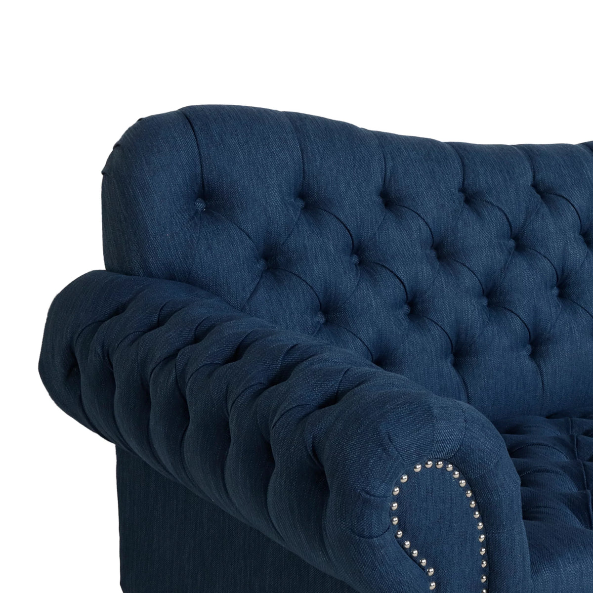 Navy Blue and Dark Brown 3 Seater Fabric Sofa J30334