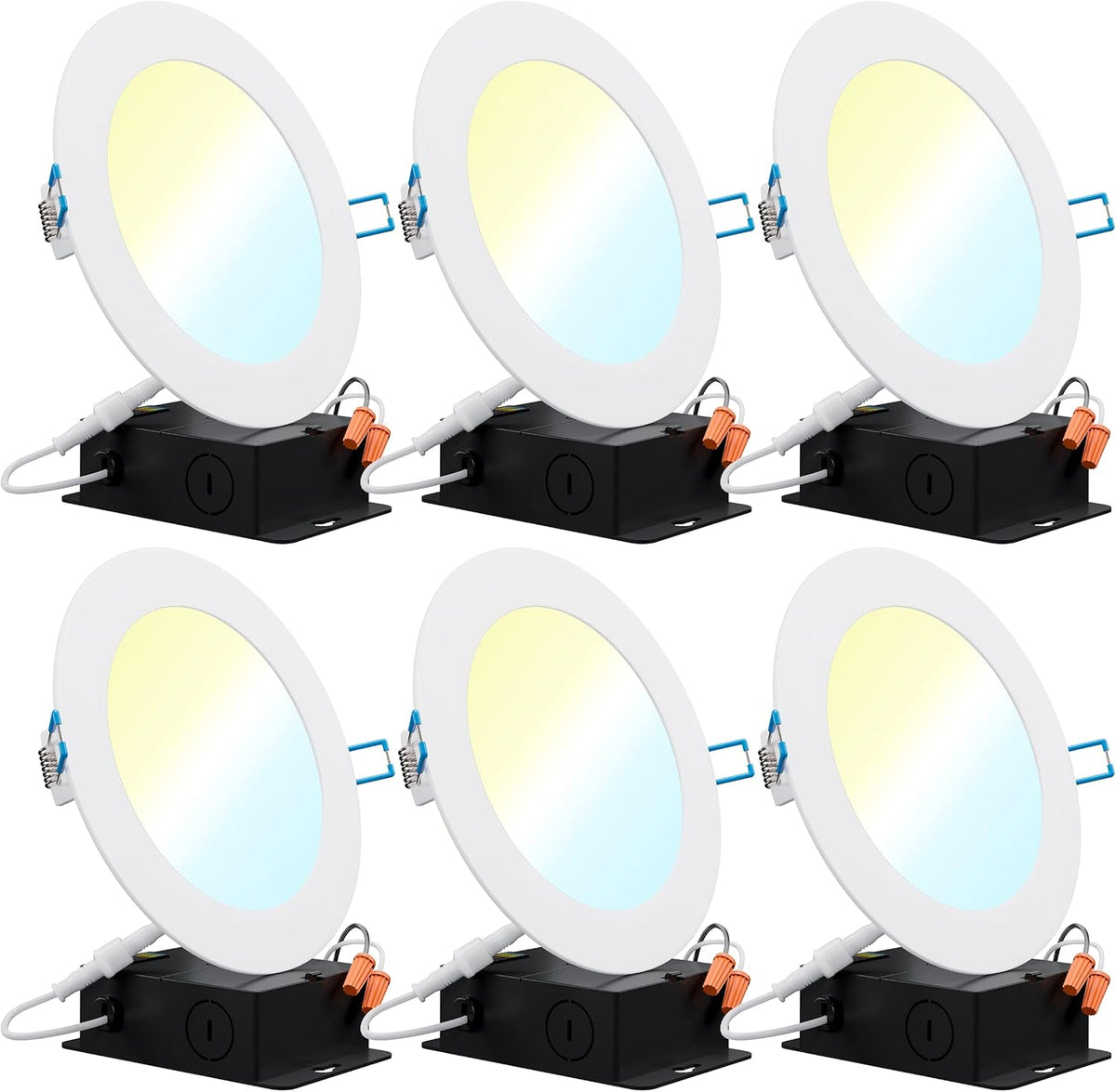 6 Pack 6 Inch Ultra Thin LED Recessed Ceiling Lights, 3000K Warm White, Dimmable 14W H536