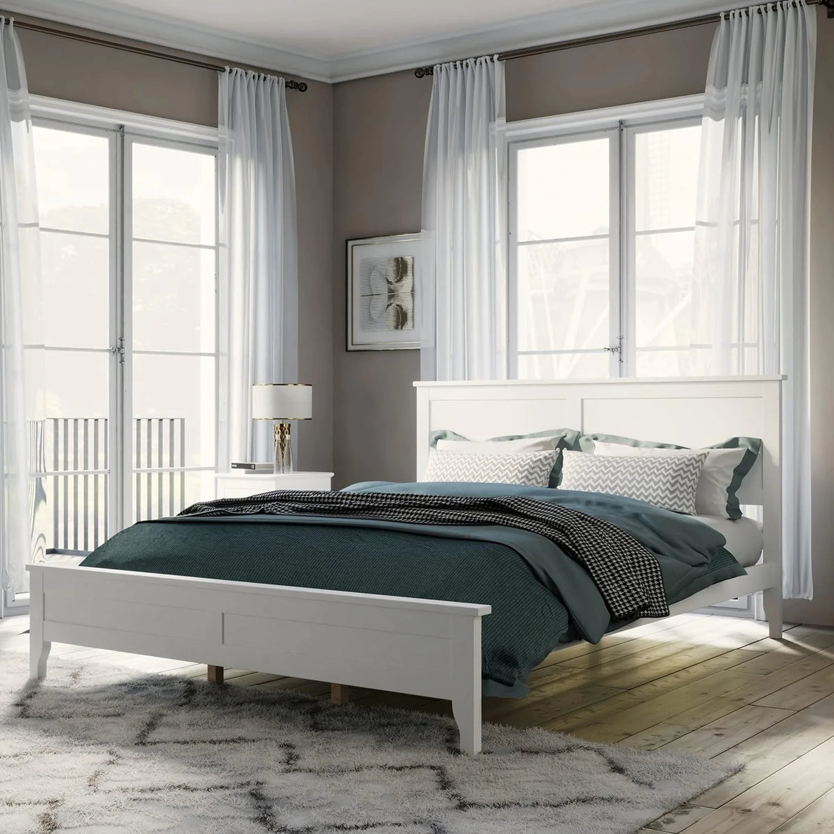 White Queen Size Solid Wood Platform Bed I770