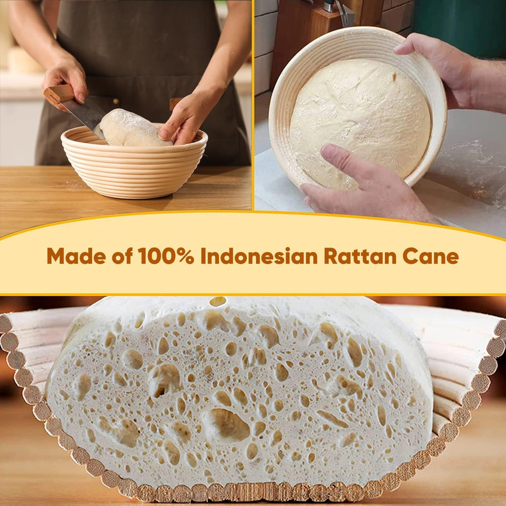 Set of 2 Round & Oval Rattan Banneton Bread Proofing Baskets P38901