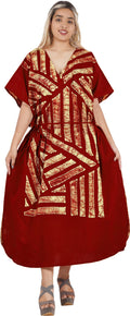 Maroon Stripes Maxi Kaftan Dress E253762