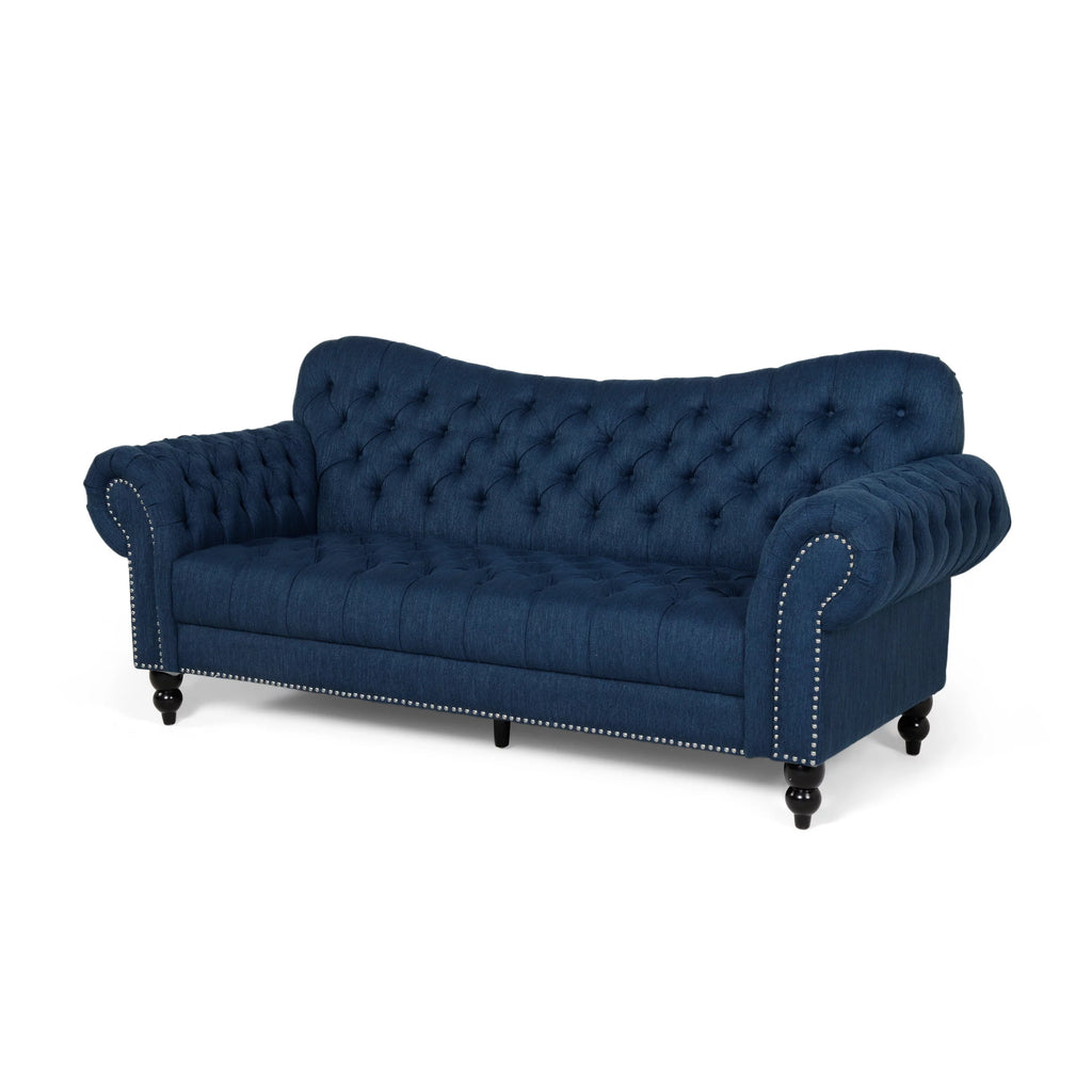 Navy Blue and Dark Brown 3 Seater Fabric Sofa J30334