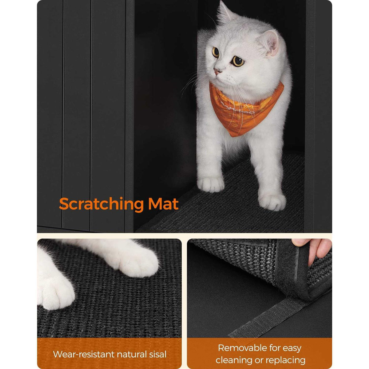 Modern Cat Litter Box Enclosure with Scratching Mat T2244