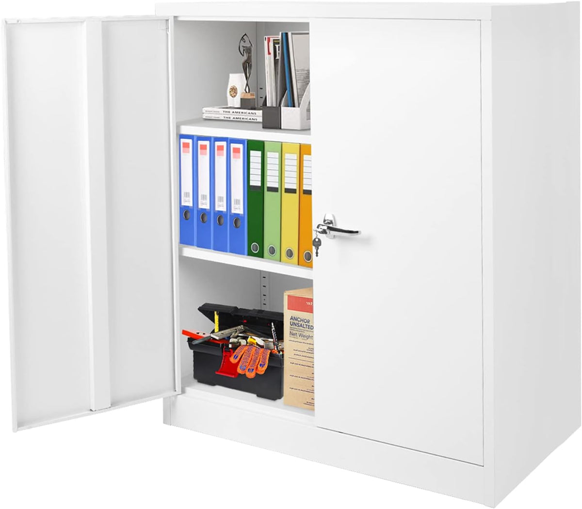 White Metal Steel Locking Storage Cabinet with Doors and Shelves D4979