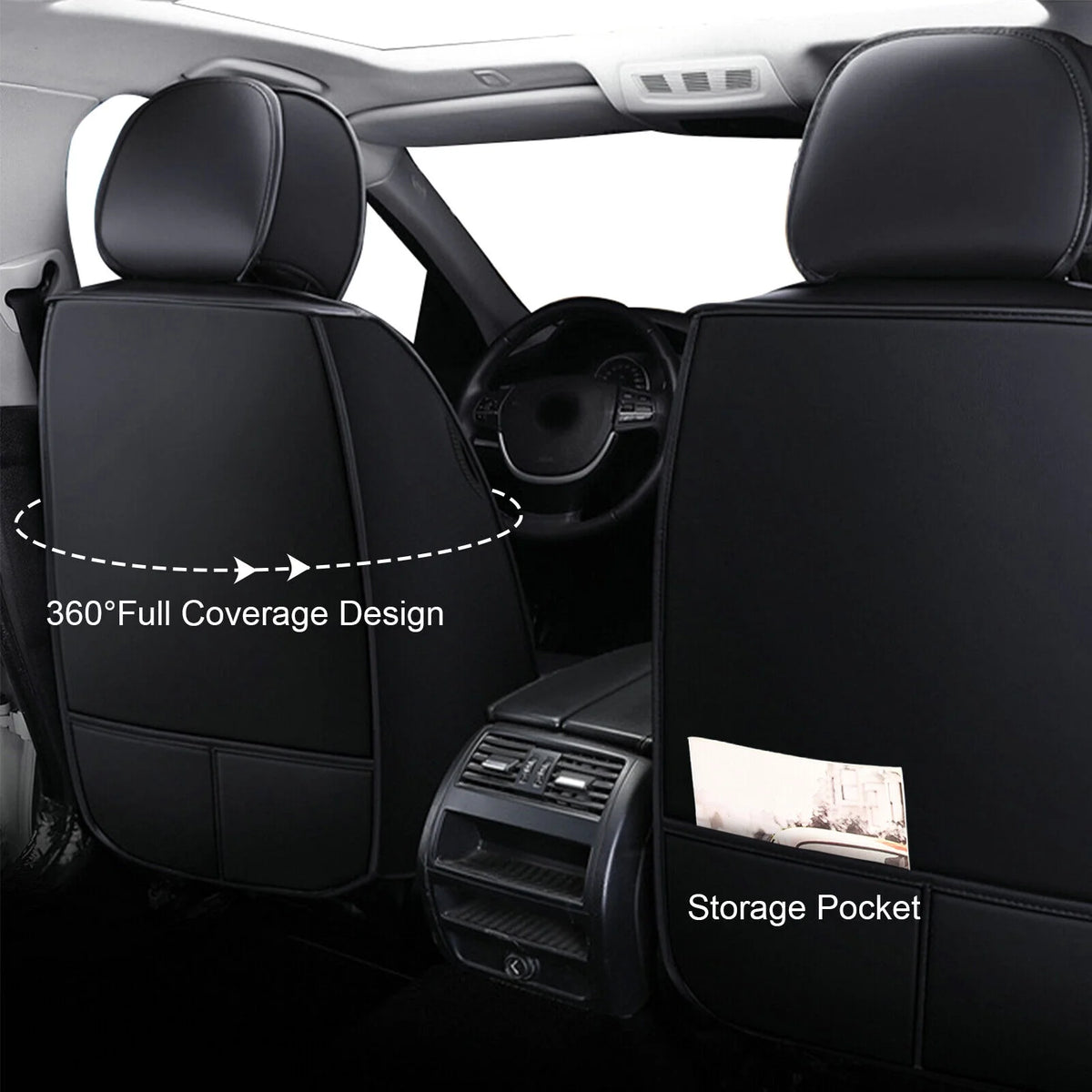 Black Blue Waterproof PU Leather 5 Seats Car Seat Covers Full Set Z220124