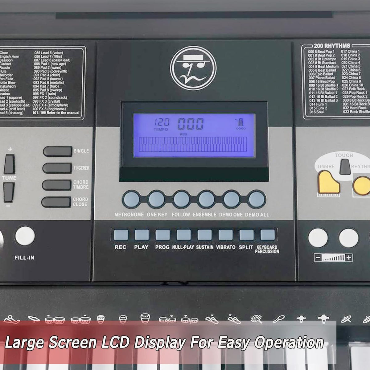 61 Key Portable Electric Keyboard Piano with Stand, Stool, Headphones, Microphone, LCD Screen D6026