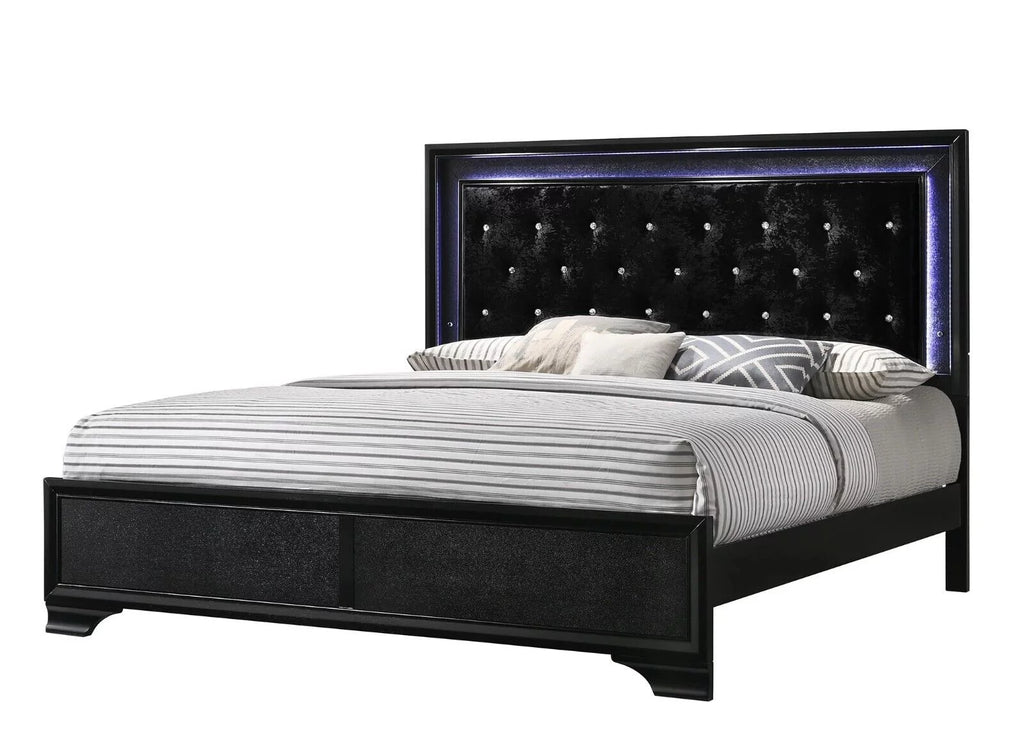 King Size Upholstery LED Bed Dresser Mirror Nightstand Set J74270