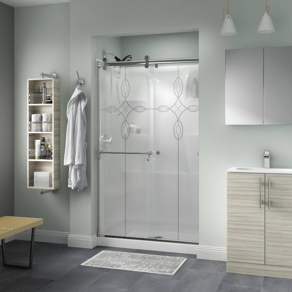 Frameless Sliding Shower Door in Chrome with Tranquility Glass G148204