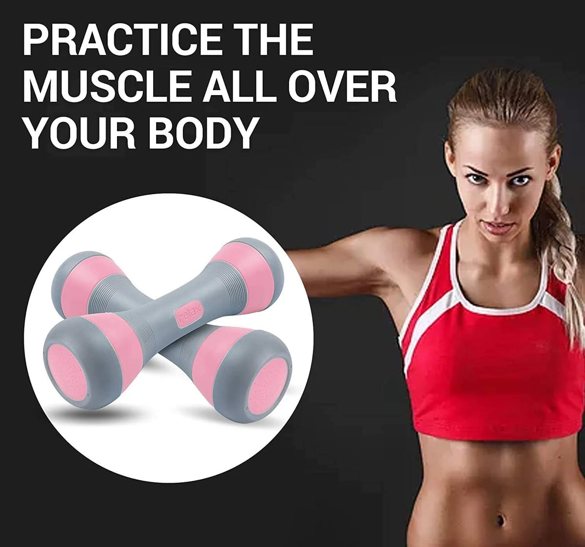 Adjustable Dumbbell Weight Pair 5-in-1 Non-Slip Neoprene 4.5 Lbs. Pink V6934