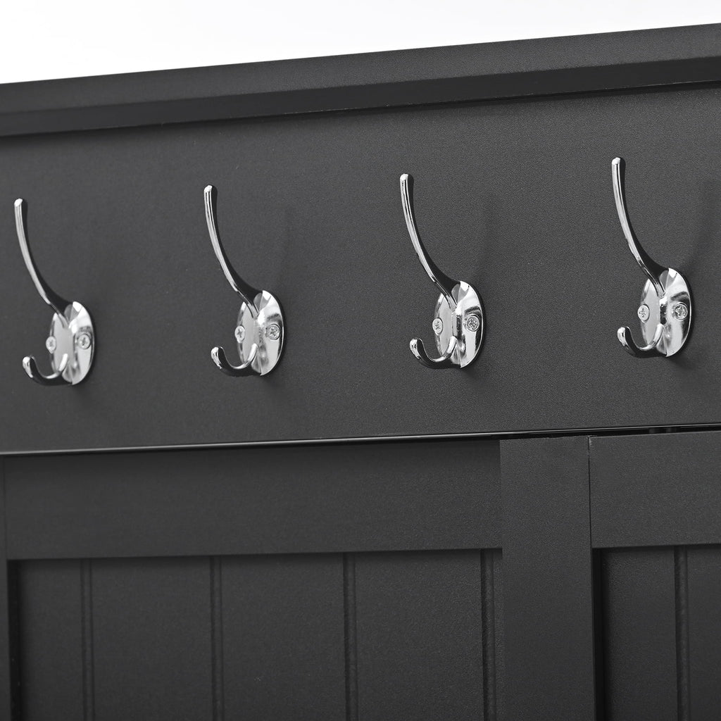 Black Wooden Hall Tree with Bench and Shoe Storage D348132