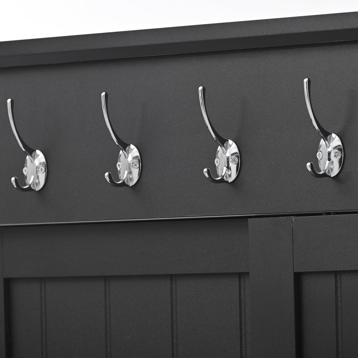 Black Wooden Hall Tree with Bench and Shoe Storage D348132