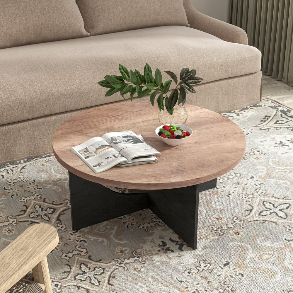 Modern Retro Round Coffee Table 35 Inches Rustic Brown B867571